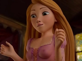 Rapunzel sees cock and tries footjob [animation]