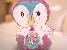 Piplup on the butt of bulma !pokemon and dragon ball anime hentai ( cartoon 2d sex )porn