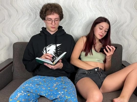 Step sister watching porn and jerking next to step bro! he bring her to orgasm with skillful fingers